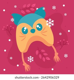 Cute animal face winter hat. Vector illustration
