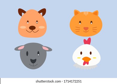 Cute animal faces, Cat, Pig, Cock, Lamb vector