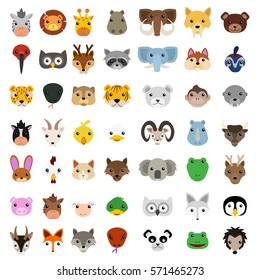 Cute Animal Faces Clip Art. Emoji Vector Design. Emoticon Fauna Icons.