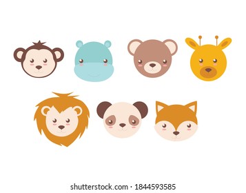 cute animal faces, colored vector illustration on a white background