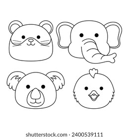 cute animal faces coloring book vector illustration
