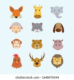 Cute Animal Faces. Emoji Vector Design. 