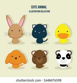 Cute Animal Faces. Emoji Vector Design. 