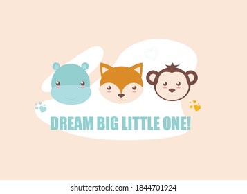 rostros animales lindos con inscripciones, ilustración vectorial de color sobre un fondo blanco