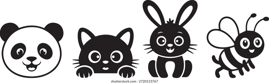 Conjunto de Ilustración vectorial de línea de caras de animales lindos