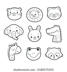 Cute Animal Faces Printable Coloring Page Stock Vector (Royalty Free ...