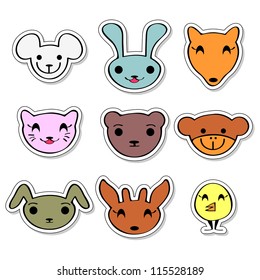 Cute animal faces set