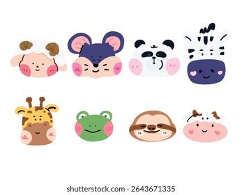 rostos de animais bonitos. arte vetorial e ilustração.