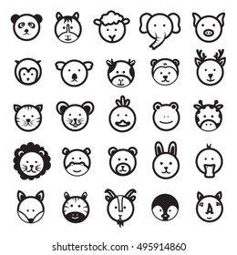 Cute Animal Faces Vector Set