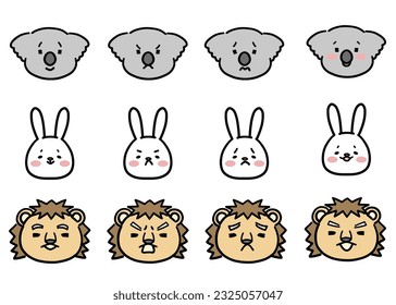 Cute animal facial expression set.