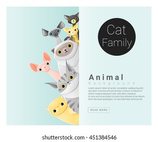 Cute animal family background with Cats, vector , illustration