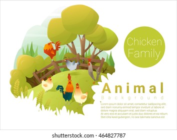 Cute animal family background with Chickens , vector , illustration