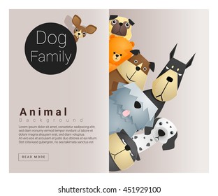 Cute animal family background with Dogs, vector , illustration