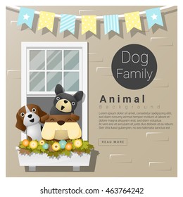 Cute animal family background with Dogs, vector , illustration