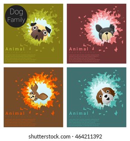 Cute animal family background with Dogs, vector , illustration