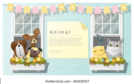 Cute animal family background with Dogs and Cats , vector , illustration