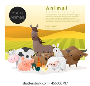 Cute animal family background with farm animals , vector , illustration