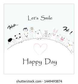 Cute animal family cartoon with lettering,illustration vector doodle comic art for any card.