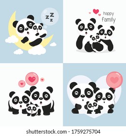 Cute  Animal Family. Father Mother and baby. Vector illustration.