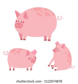 Cute animal family with pigs, vector, illustration