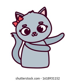 cute animal female cat with bow cartoon character vector illustration