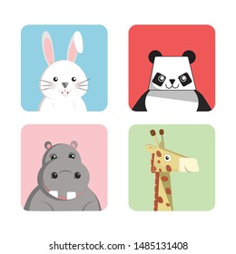 Cute animal flat icon set