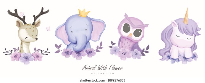Cute Animal With Flower Collection