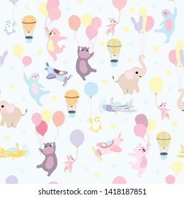 cute animal fly in the sky vector design background
