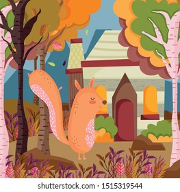 cute animal foliage hello autumn