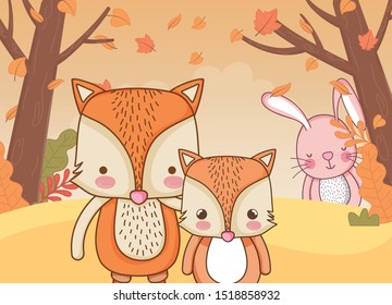 cute animal foliage hello autumn