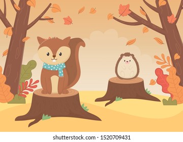 cute animal foliage hello autumn