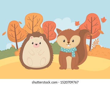 cute animal foliage hello autumn