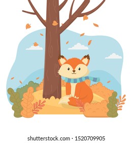 cute animal foliage hello autumn
