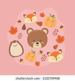 cute animal foliage hello autumn