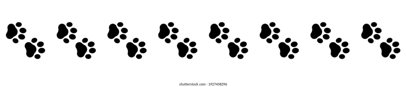 Cute Animal. Foot Dog Seamless Pattern. Footprint Graphic. Pet Outline. Repeated Pattern Trail Cat. Paw Prints For Design Service Print. Foots Border Isolated On White Background. Shape Paw. Vector