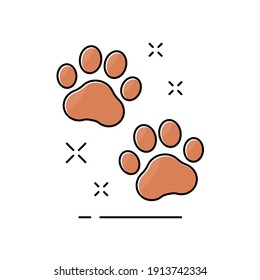 Cute Animal Foot. Footprint Dog Or Cat. Graphic Outline Paw. Pet Service. Icon Pawprint In Comic Style. Paw Prints. Cute Sign Dogs Or Cats. Cartoon Pets Design For Print. Trail Shape Logo. Vector