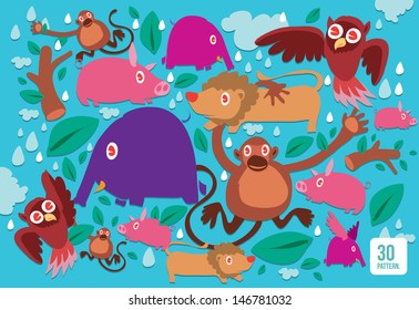 Cute animal forest pattern vector 