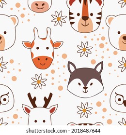 El tigre, el ciervo, el oso, el búho y la jirafa son singulares en el bosque animal. Patrón de moda de tela, fondo, papel pintado, papel envolvente.