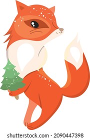Cute animal fox. Christmas festive illustration. Funny character isolated on white background. Winter illustration for children and adults.