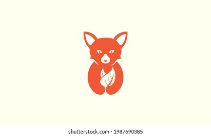 cute animal fox with leaf logo symbol icon vector graphic design illustration