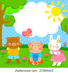 cute animal friends having fun at the park
