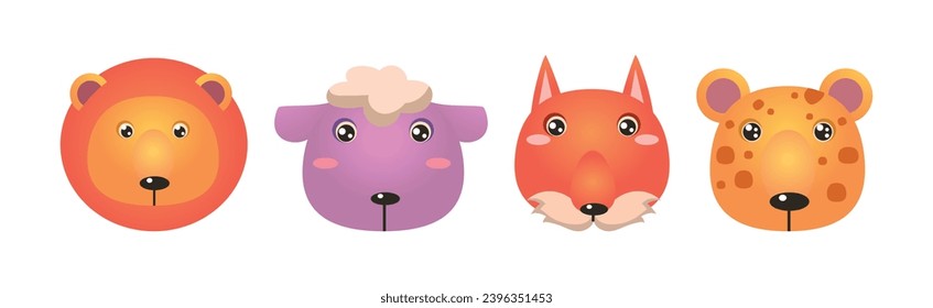 Cute Animal Funny Head and Snout Vector Set