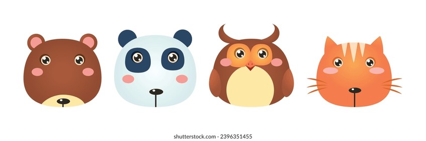 Cute Animal Funny Head and Snout Vector Set