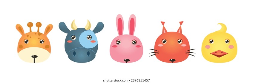 Cute Animal Funny Head and Snout Vector Set