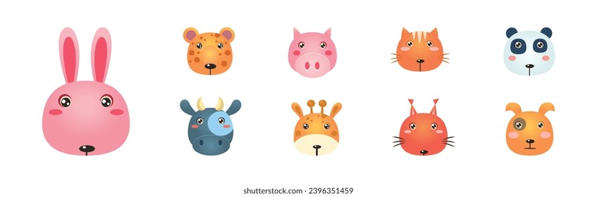 Cute Animal Funny Head and Snout Vector Set