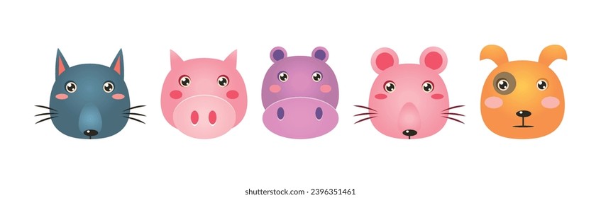 Cute Animal Funny Head and Snout Vector Set