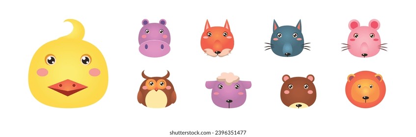 Cute Animal Funny Head and Snout Vector Set