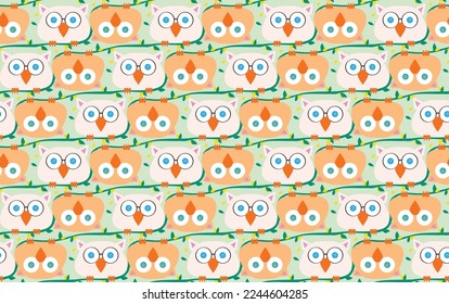 Búho vectorial de animales pequeños, estilo de doodle de dibujos animados furtivos, pinceladas de pincel, colores pastel suaves decorativos, niños, tapicería de fondo interior de papel pintado permitida tela de corte elegante 