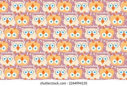 Cute animal funny vector owls ,furry cartoon doodle style, brush strokes, soft pastel colors decorative, kids, interior background wallpaper upholstery allowed fabric textile stylish kidswear 