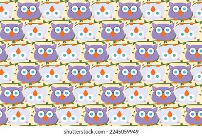 Búho vectorial de animales pequeños, estilo de doodle de dibujos animados furtivos, pinceladas de pincel, colores pastel suaves decorativos, niños, tapicería de fondo interior de papel pintado permitida tela de corte elegante 